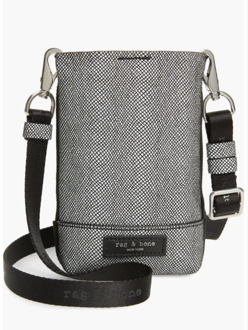 Rag & Bone Walker Snake Embossed Leather Crossbody Bag White Black Phone Holder